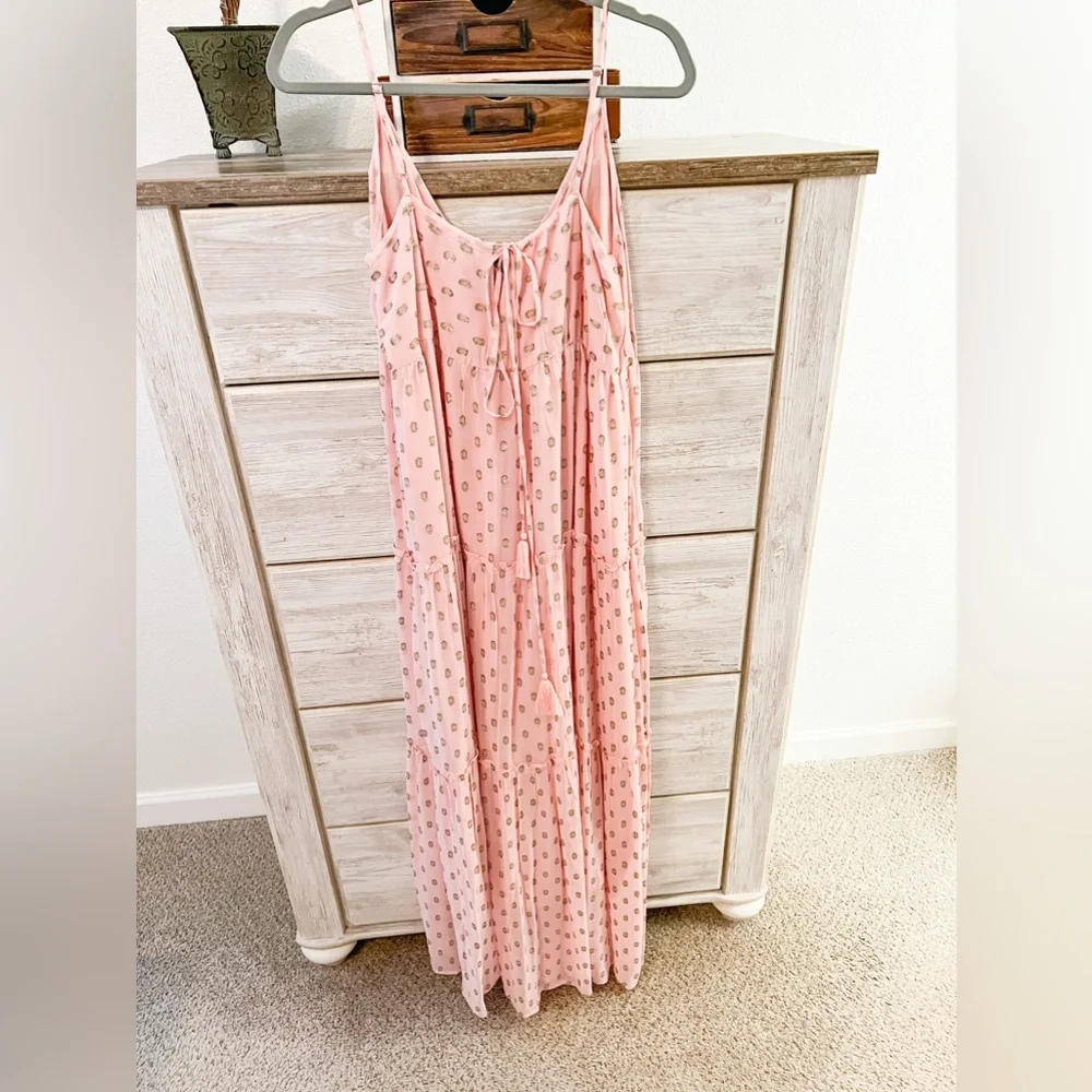 Red Dress Pink And Gold Print Maxi Dress Women’s Small - Picture 9 of 9